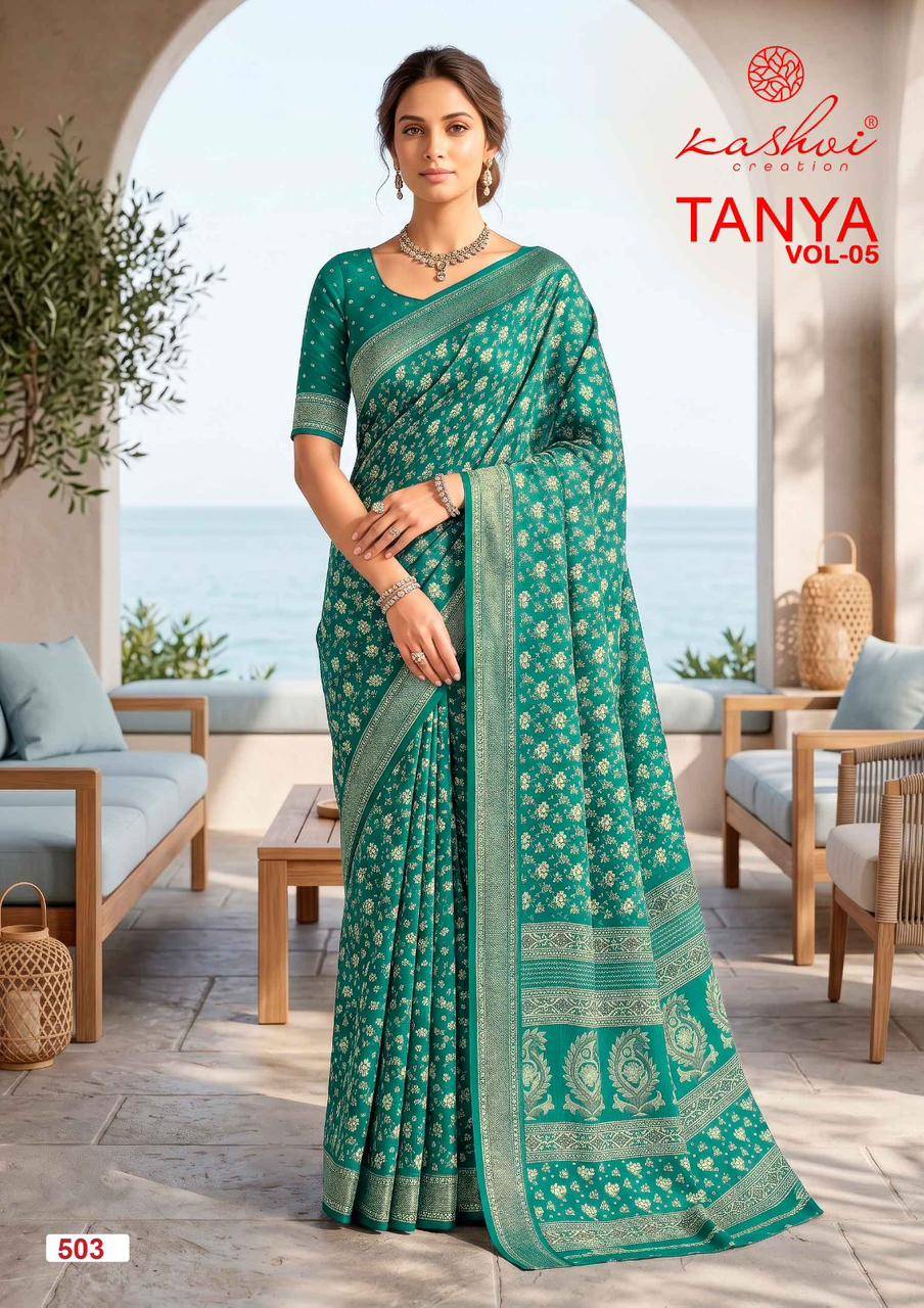 TANYA VOL 5 By KASHVI CREATION 501 To 508 SERIES  Indian Traditional Wear DULL MOSS VISCOSE sarees At Wholesale Price